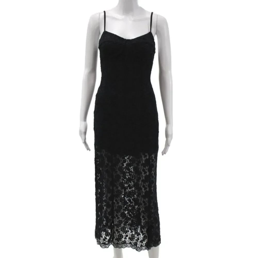 Love Shack Fancy Womens Slip Dress Black Floral Knee Length Sleeveless Size XS